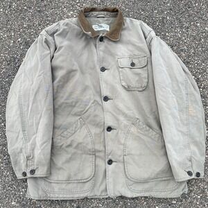VTG Gap Jacket Men's 2XL Flannel Lined Chore Barn Field Coat Leather Grey Green*